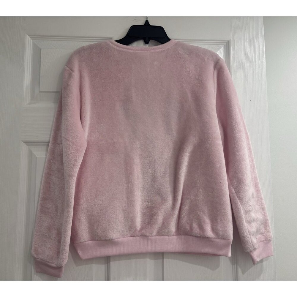 Disney Minnie Mouse Fuzzy Fleece Pink Pullover Sweater Sz XS Long Sleeve Soft - Picture 2 of 11
